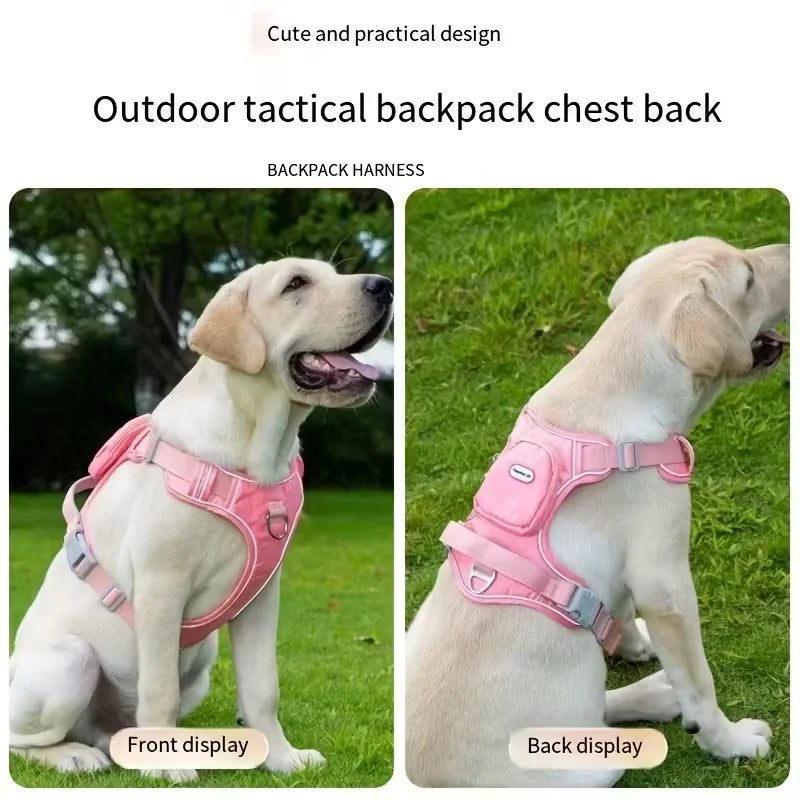 🐕 Dog Harness with Backpack Attachment – Breathable Comfort Fit, No-Pull Design