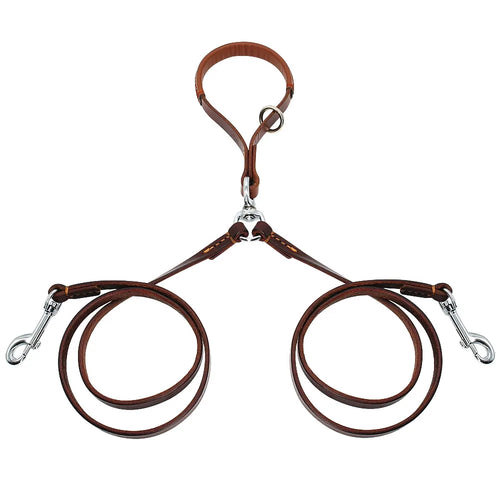 2-Way Double Dog Leash – No-Tangle Leather Coupler for Walking Two Dogs