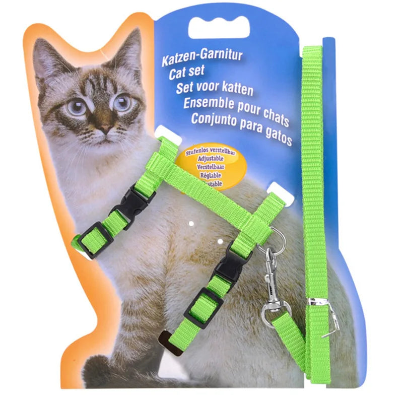 🐱 Adjustable Cat Harness & Leash Set – Comfortable Nylon Design (5 Colors)
