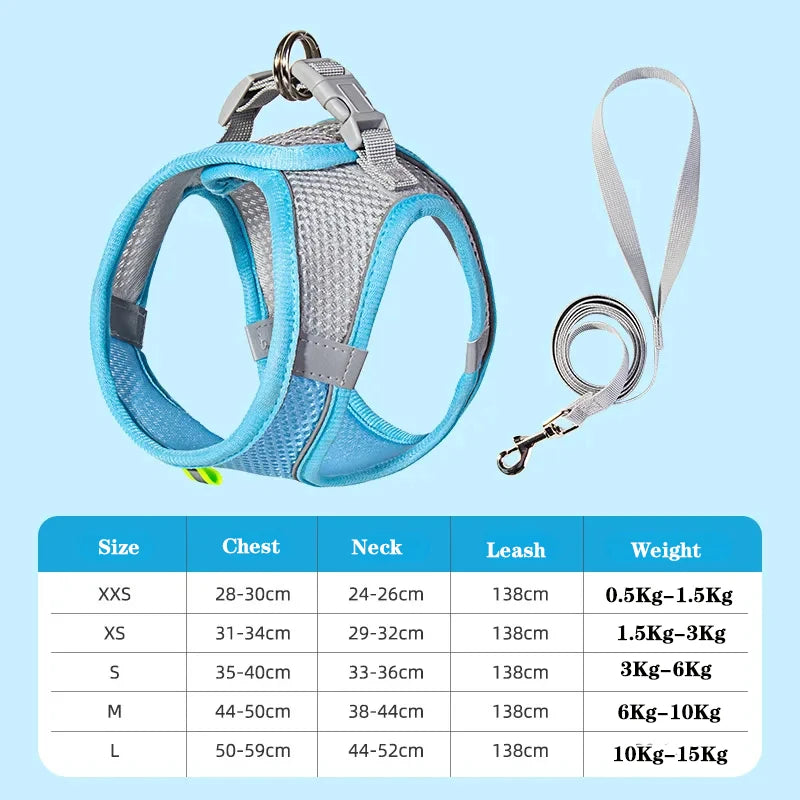 🐶 Dog Harness & Leash Set for Small Dogs and Cats – Adjustable Vest Style