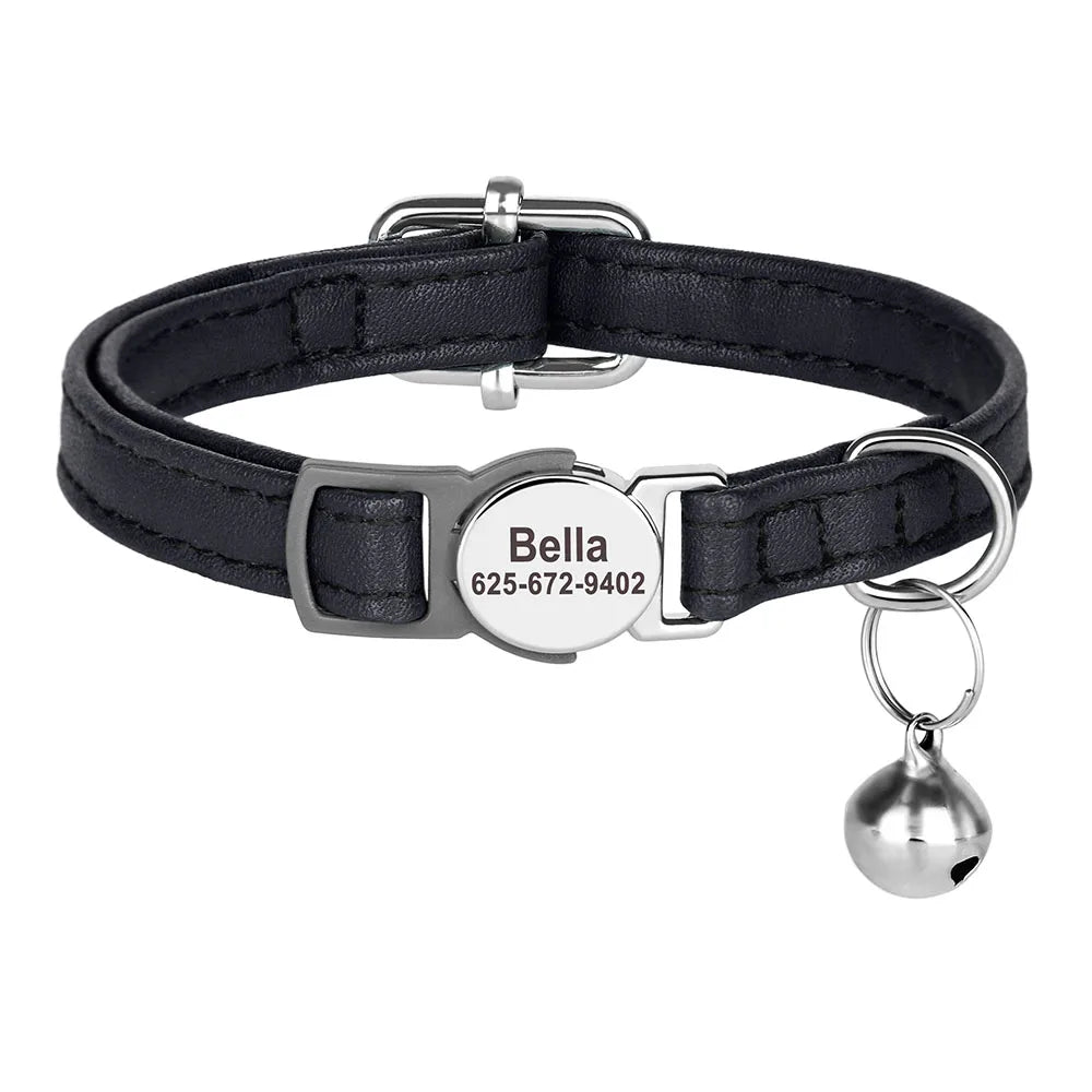 🐾 Custom Cat Collar – Personalized PU Leather with Engraved ID