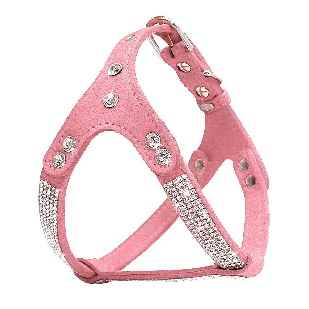 ✨ Soft Suede Dog Harness – Bling Rhinestone Diamond Style