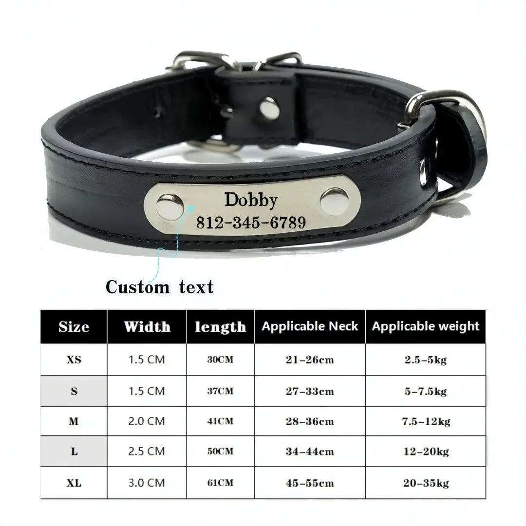 🐕 Personalized PU Leather Dog Collar with Engraved ID Tag