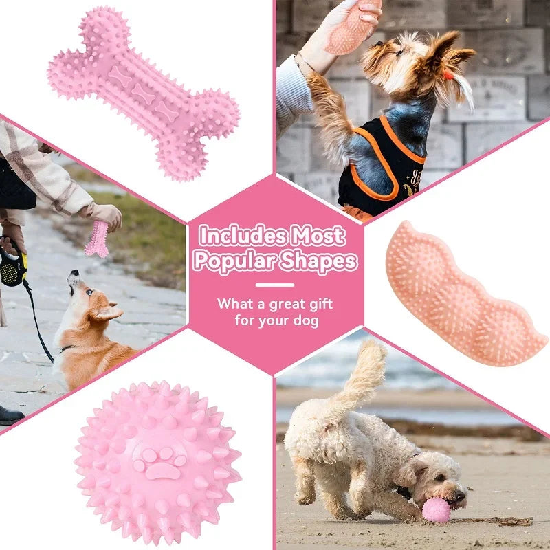 🦷 Pink Dental Chew Dog Toy Set