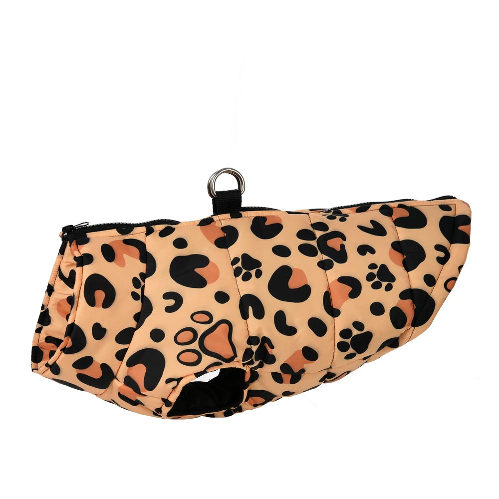 🐆 Leopard Print Dog Jacket – Winter Warm Pet Coat