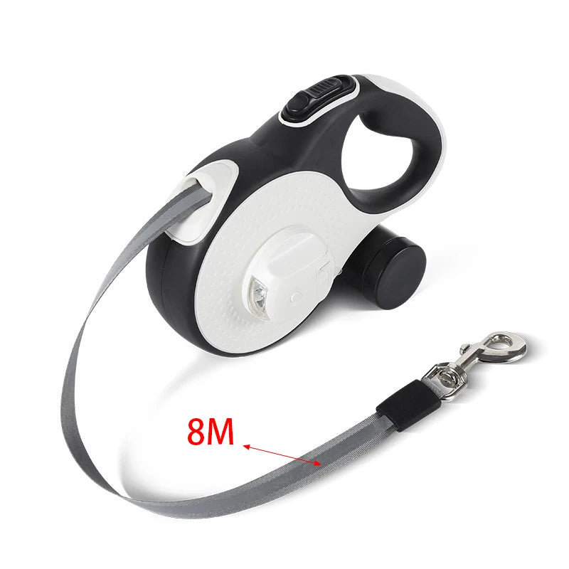 5M / 8M Retractable Dog Leash with Poop Bag Dispenser – Strong, Comfortable & Easy Control