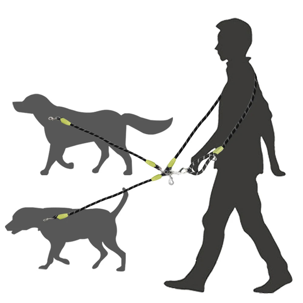 Hands Free Dual Dog Leash for 2 Dogs – Reflective Running Leash with 360° Swivel No-Tangle Design