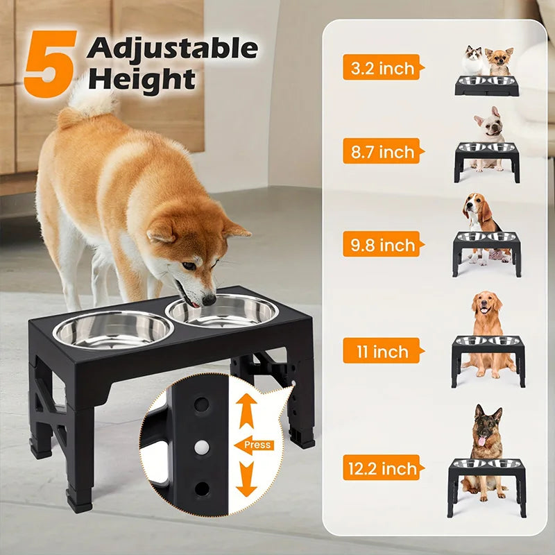 🐶🥣 Adjustable Elevated Dog Feeder with Double Stainless Steel Bowls