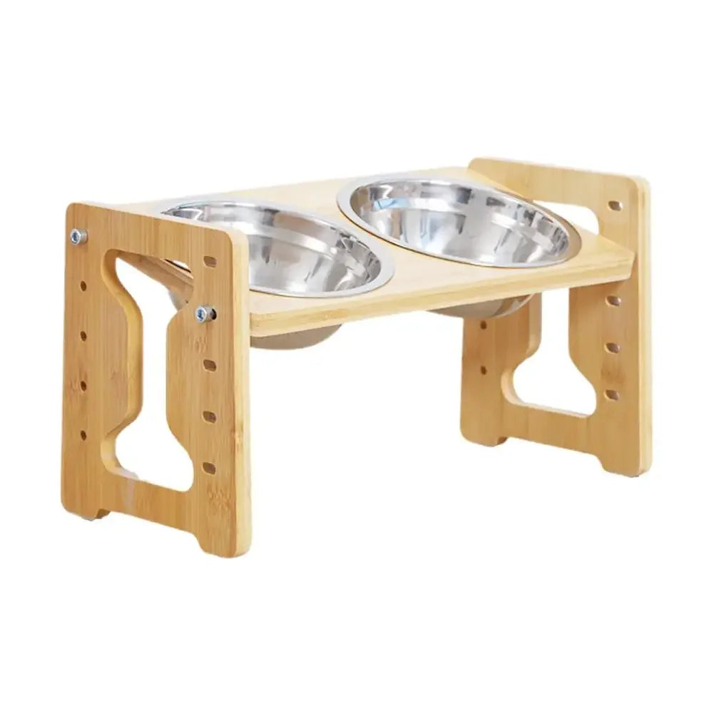 🪵🐶 Adjustable Elevated Wooden Dog Feeder – Food & Water Bowl Stand