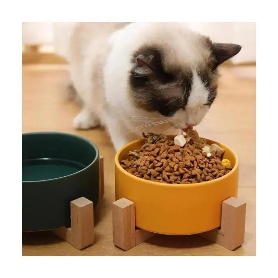 🐾 Ceramic Pet Bowl with Wooden Rack – Large Capacity