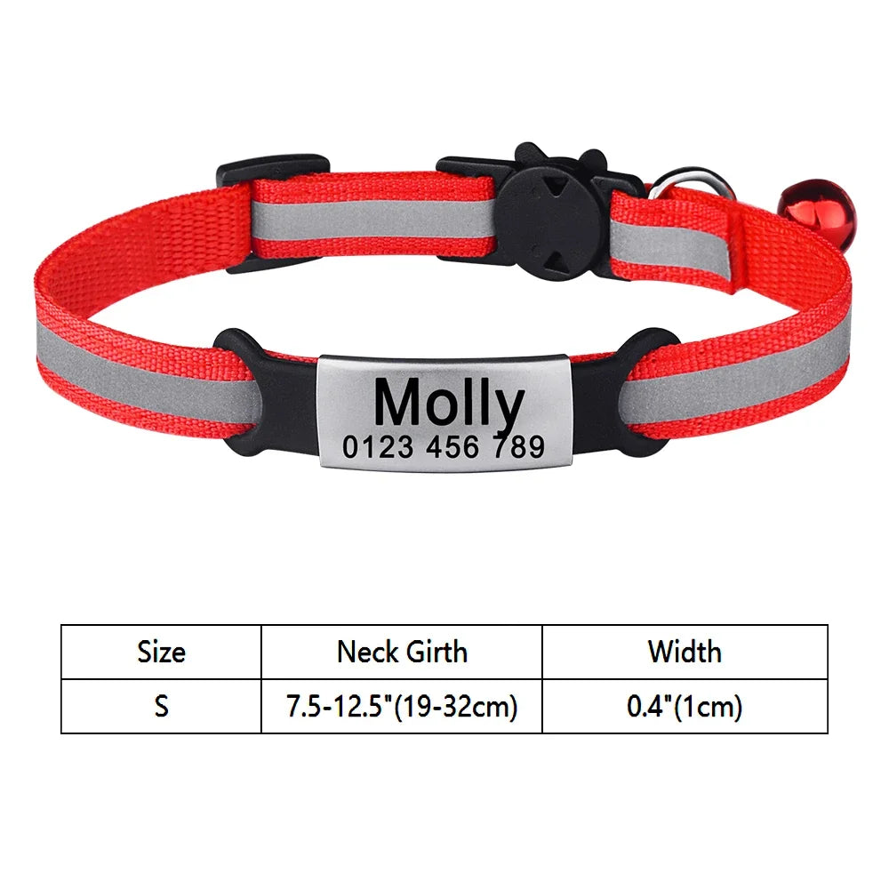 🐱 Personalized Reflective Nylon Cat Collar with Bell