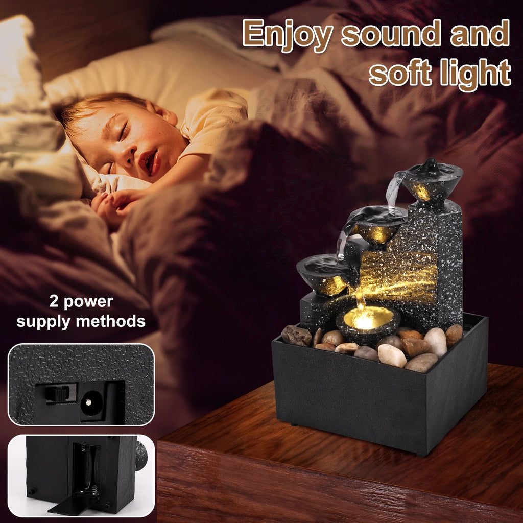 🔹Asztali LED Vízimalom Szökőkút – Relaxációs Otthoni Dekor, Folyóvíz Hatással🔹