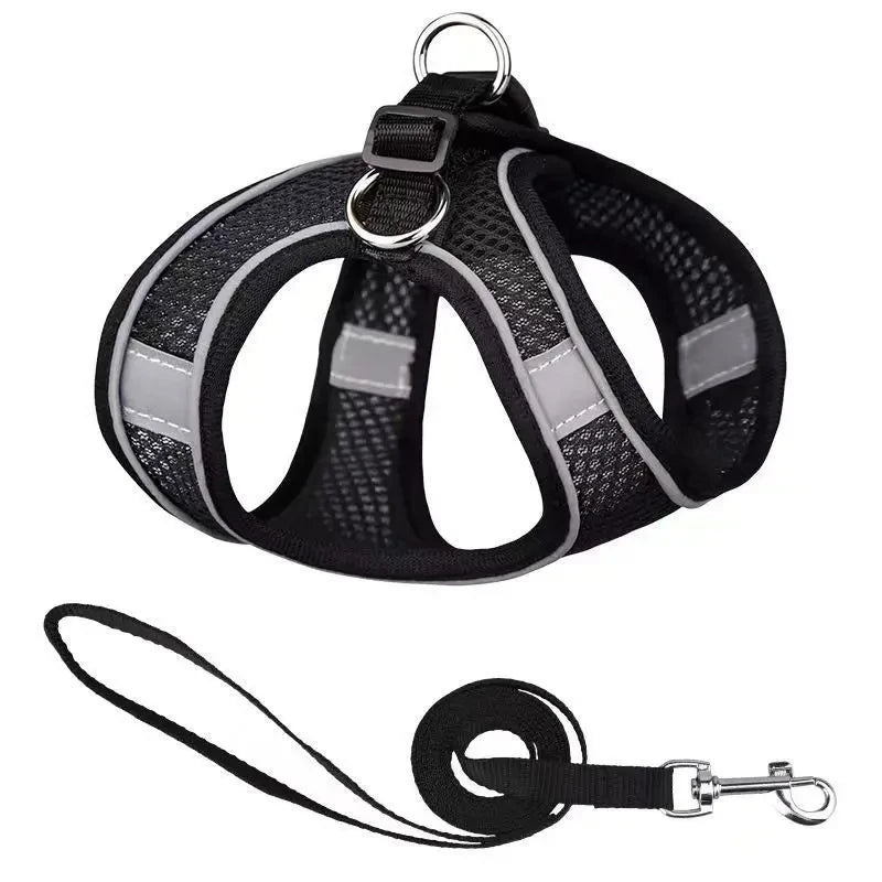 Adjustable Dog Harness & Leash Set – Soft Vest Harness for Small Dogs and Cats