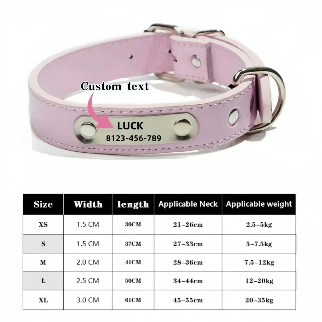 🐕 Personalized PU Leather Dog Collar with Engraved ID Tag