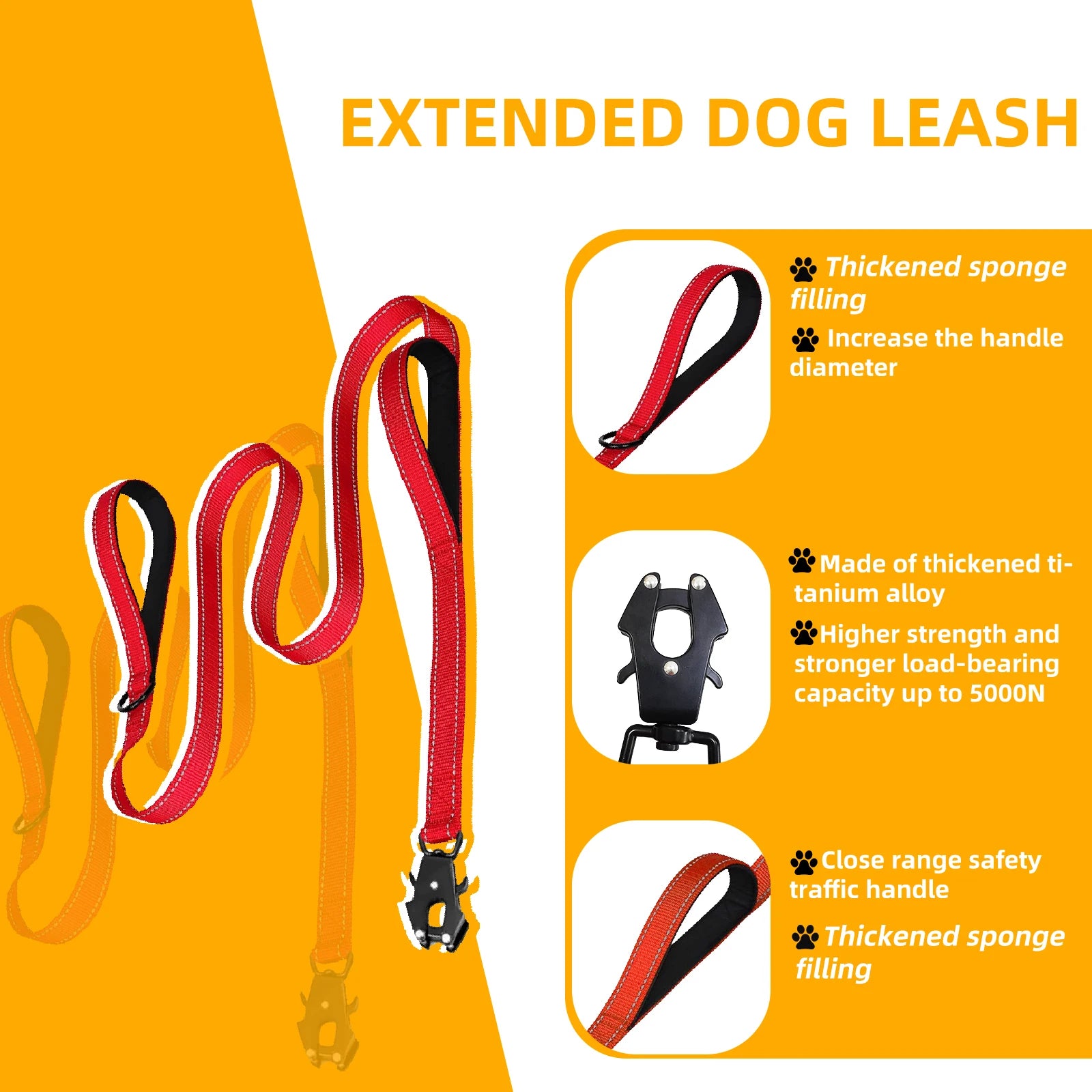 Heavy Duty Reflective Dog Leash – Nylon Lead with Dual Padded Handles for Strong Dogs