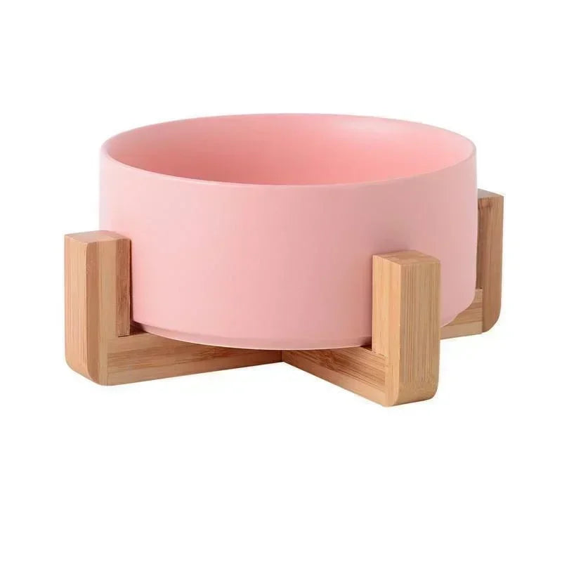 🐾 Ceramic Pet Bowl with Wooden Rack – Large Capacity