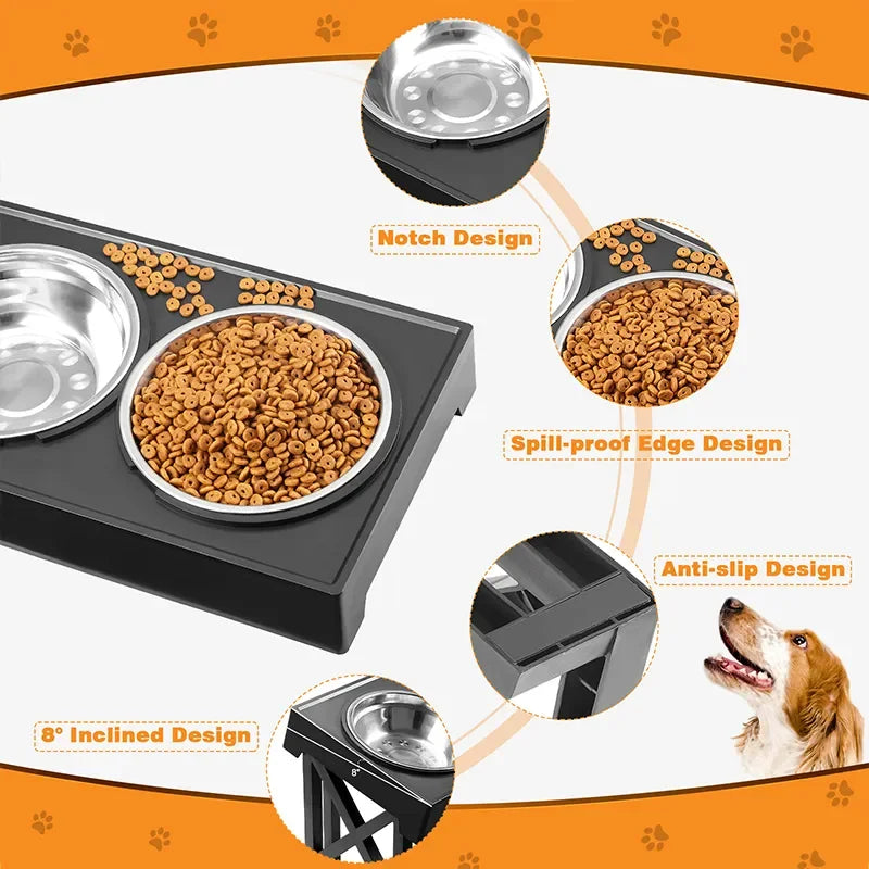 🐶 Elevated Double Dog Bowl with Adjustable Stand