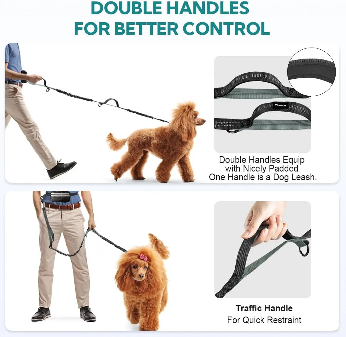 Hands Free Dog Leash with Pouch – Double Leash for Two Dogs with Retractable Bungee