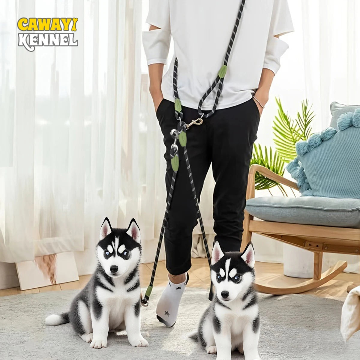 Hands Free Dual Dog Leash for 2 Dogs – Reflective Running Leash with 360° Swivel No-Tangle Design