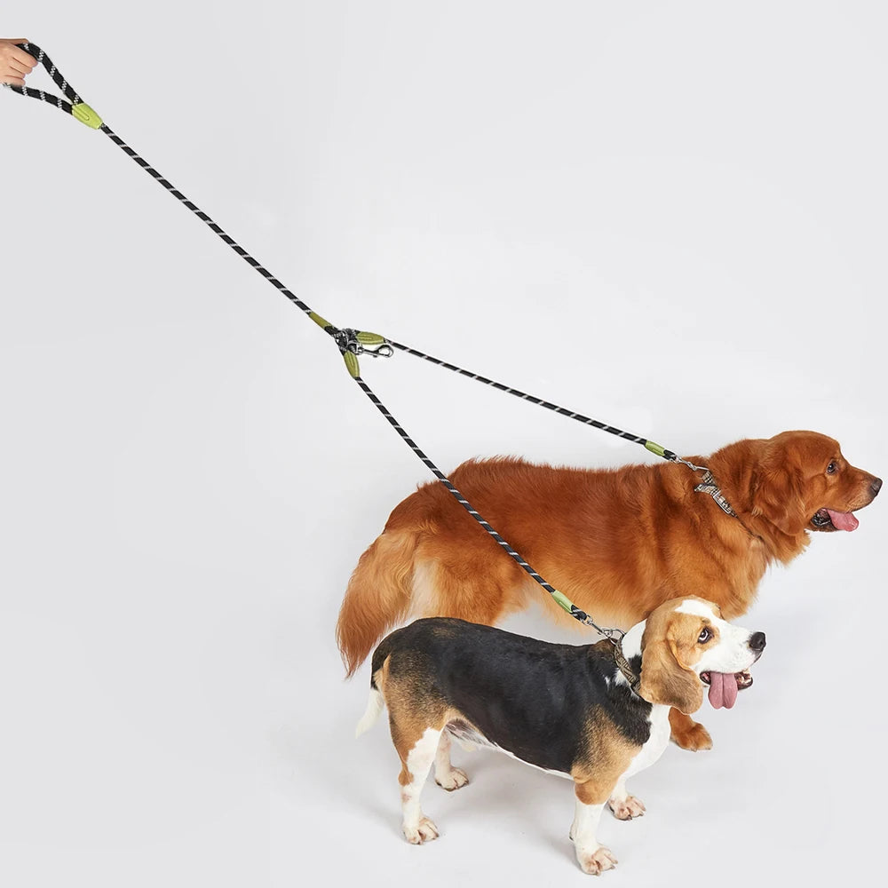 Hands Free Dual Dog Leash for 2 Dogs – Reflective Running Leash with 360° Swivel No-Tangle Design