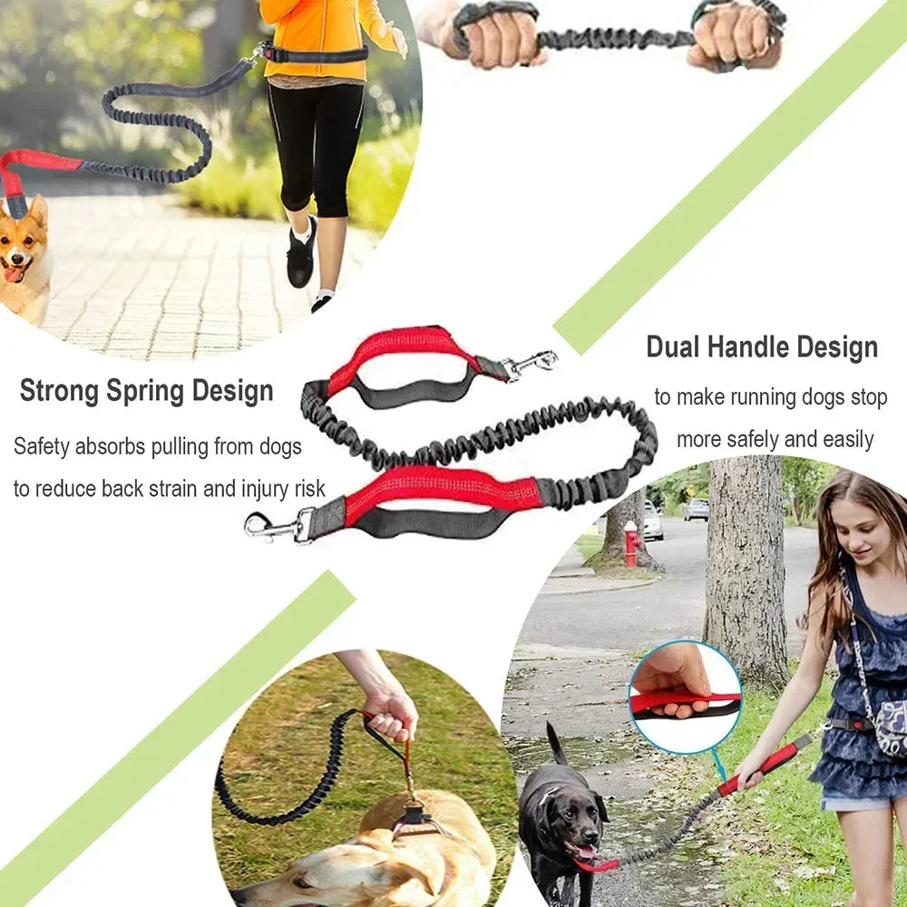Hands-Free Retractable Dog Leash with Adjustable Waist Belt – Reflective Nylon Lead for Running, Jogging & Cycling