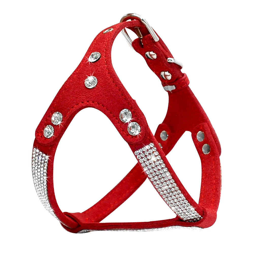✨ Soft Suede Dog Harness – Bling Rhinestone Diamond Style
