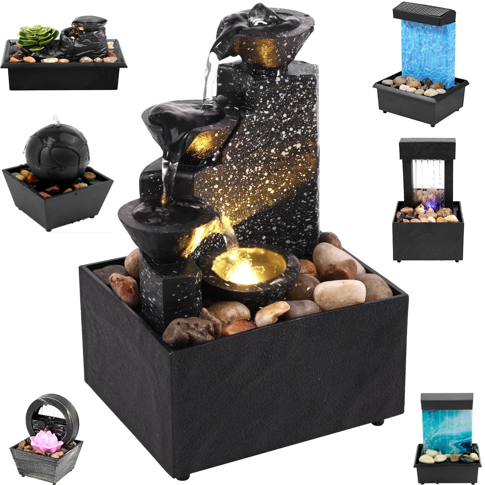 🔹Asztali LED Vízimalom Szökőkút – Relaxációs Otthoni Dekor, Folyóvíz Hatással🔹