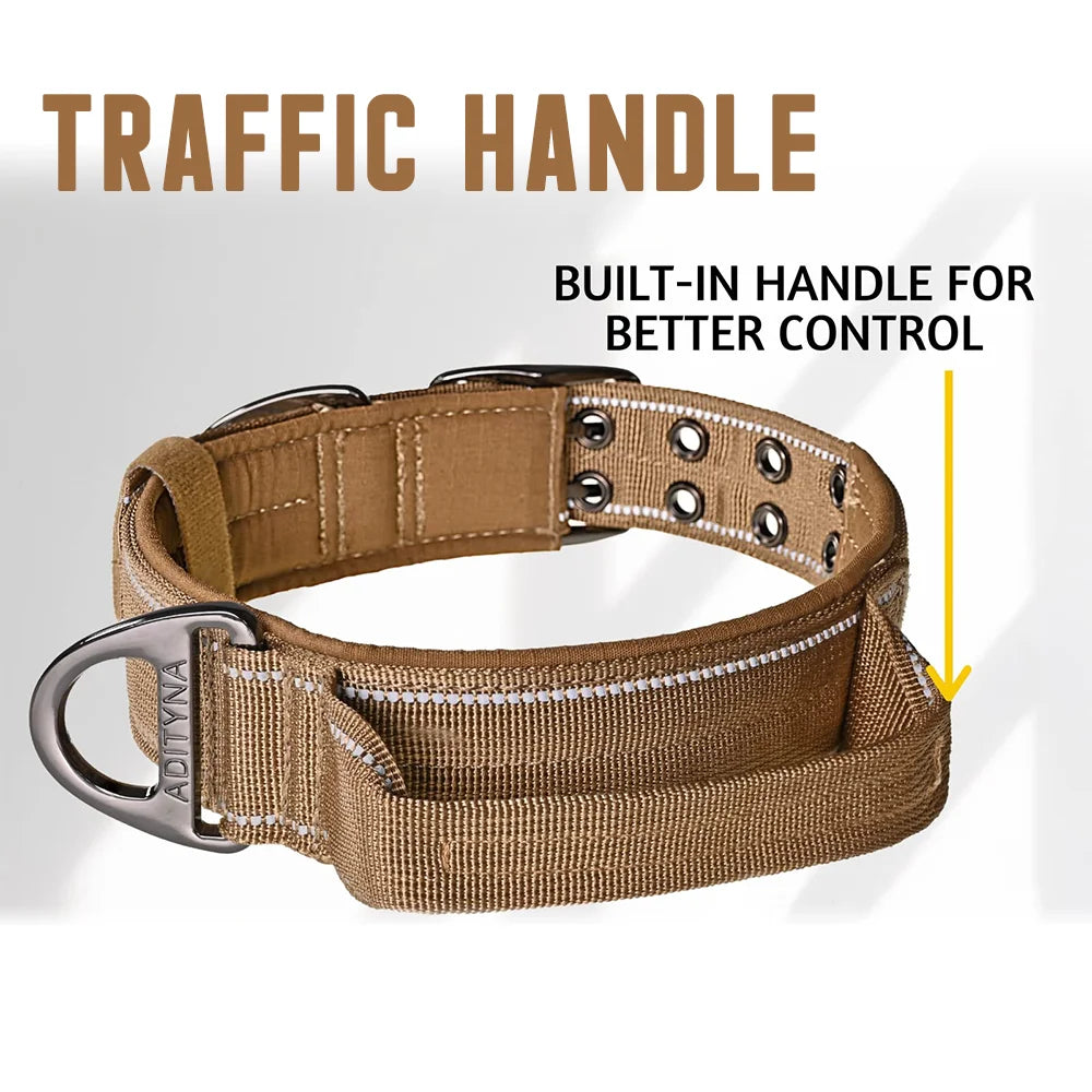 🐕 Erős, fényvisszaverős kutya nyakörv fogantyúval – nagytestű kutyáknak 🐕