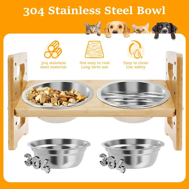 🐶🍽 Elevated Dog Feeder with Adjustable Wooden Stand