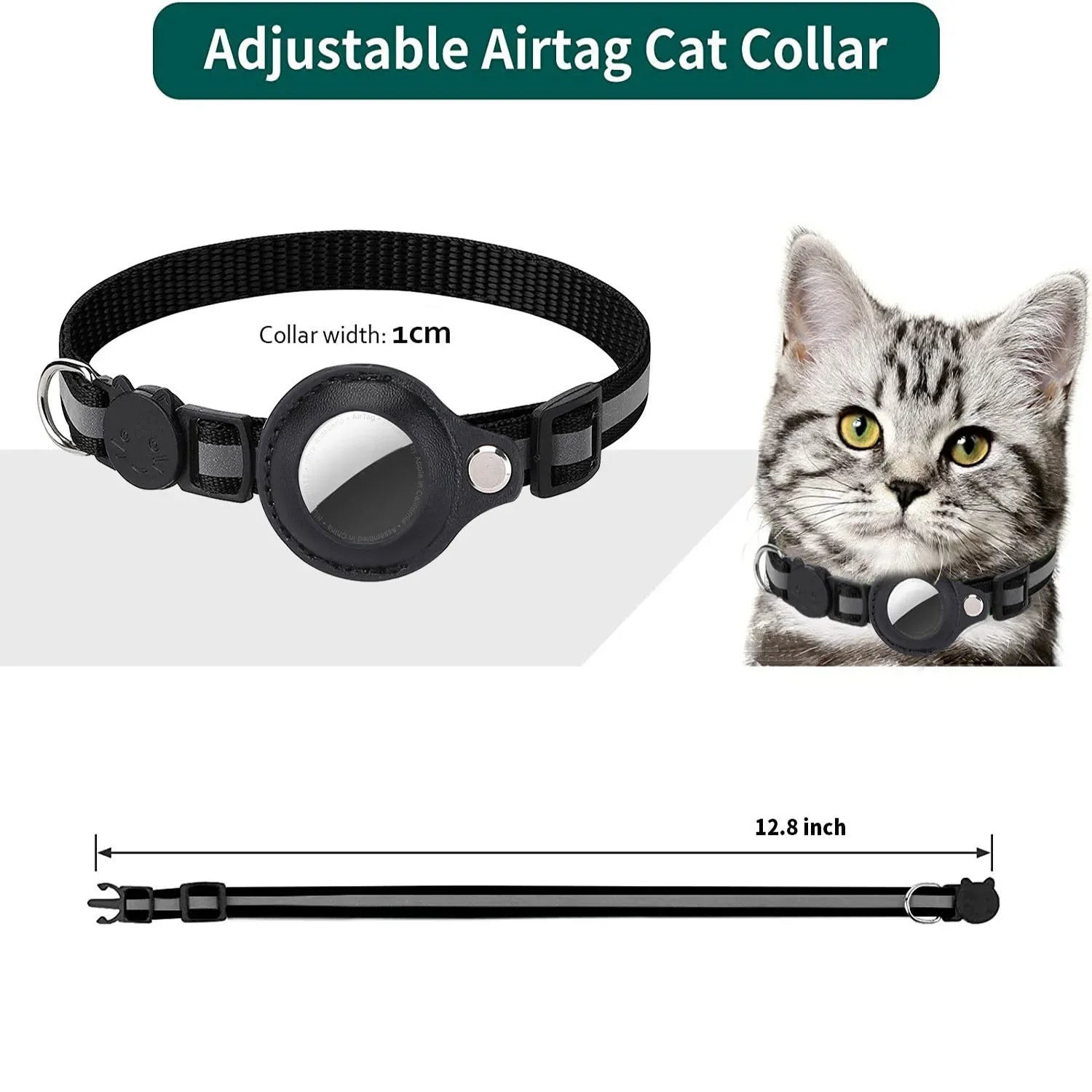🐾 Cat AirTag Holder Collar – Breakaway & Reflective