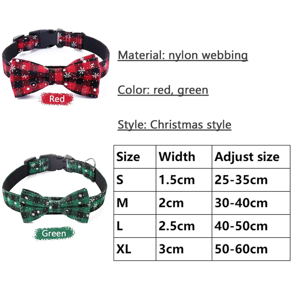 🎀 Christmas Bow Tie Dog Collar – Festive Snowflake Style