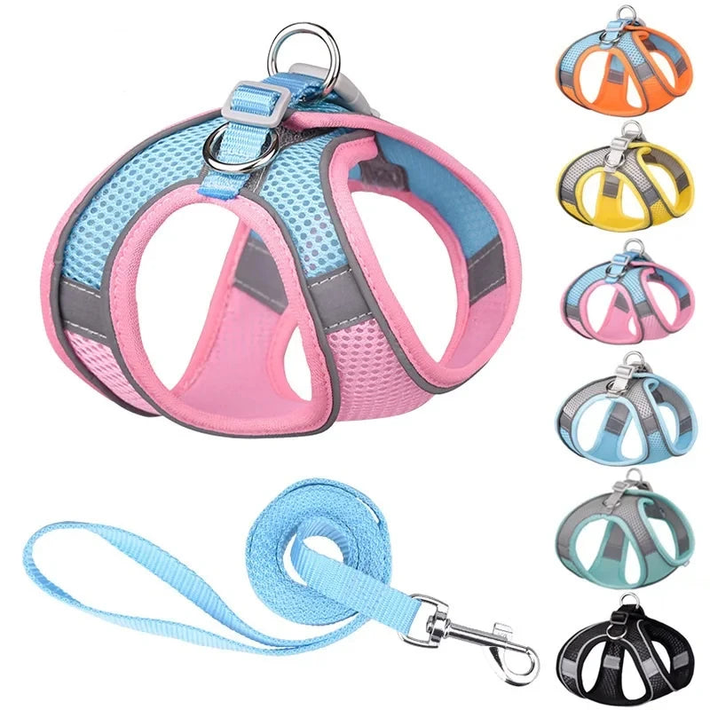 Adjustable Dog Harness & Leash Set – Soft Vest Harness for Small Dogs and Cats