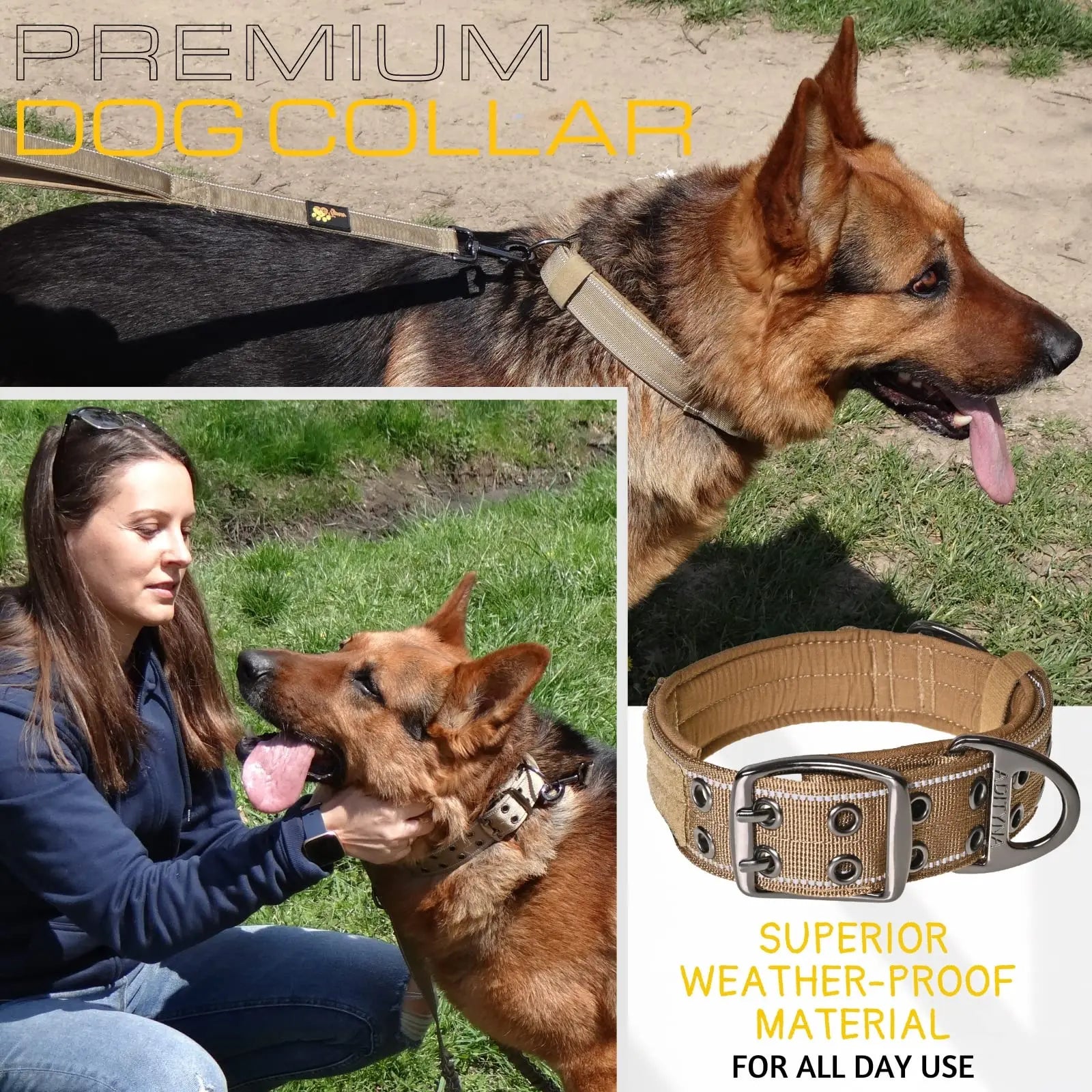 🐕 Erős, fényvisszaverős kutya nyakörv fogantyúval – nagytestű kutyáknak 🐕