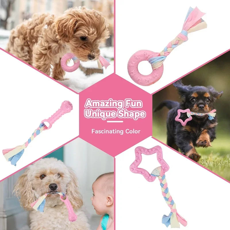 🦷 Pink Dental Chew Dog Toy Set