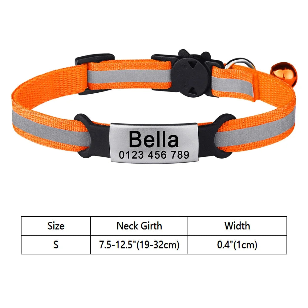 🐱 Personalized Reflective Nylon Cat Collar with Bell