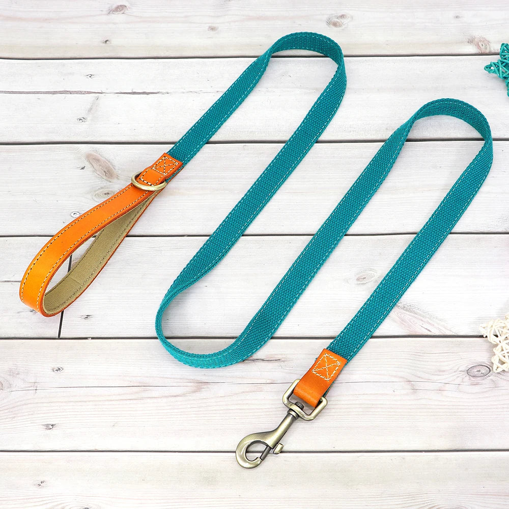 150cm Durable Nylon Dog Leash with PU Leather Handle – Comfortable & Strong for Daily Walks