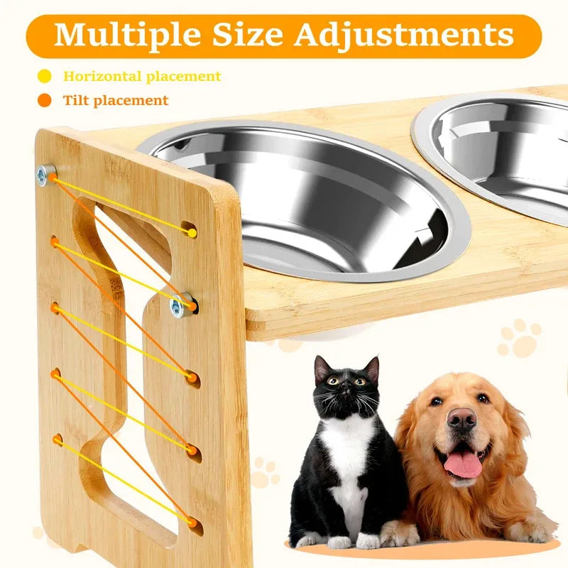 🐶🍽 Elevated Dog Feeder with Adjustable Wooden Stand