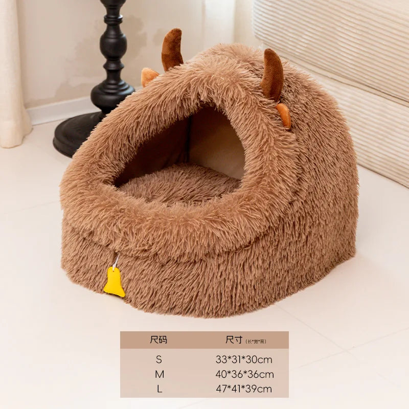 Extra Puha Melegítő Kisállat Fekhely – Zárt, Biztonságos Kuckó 🌙