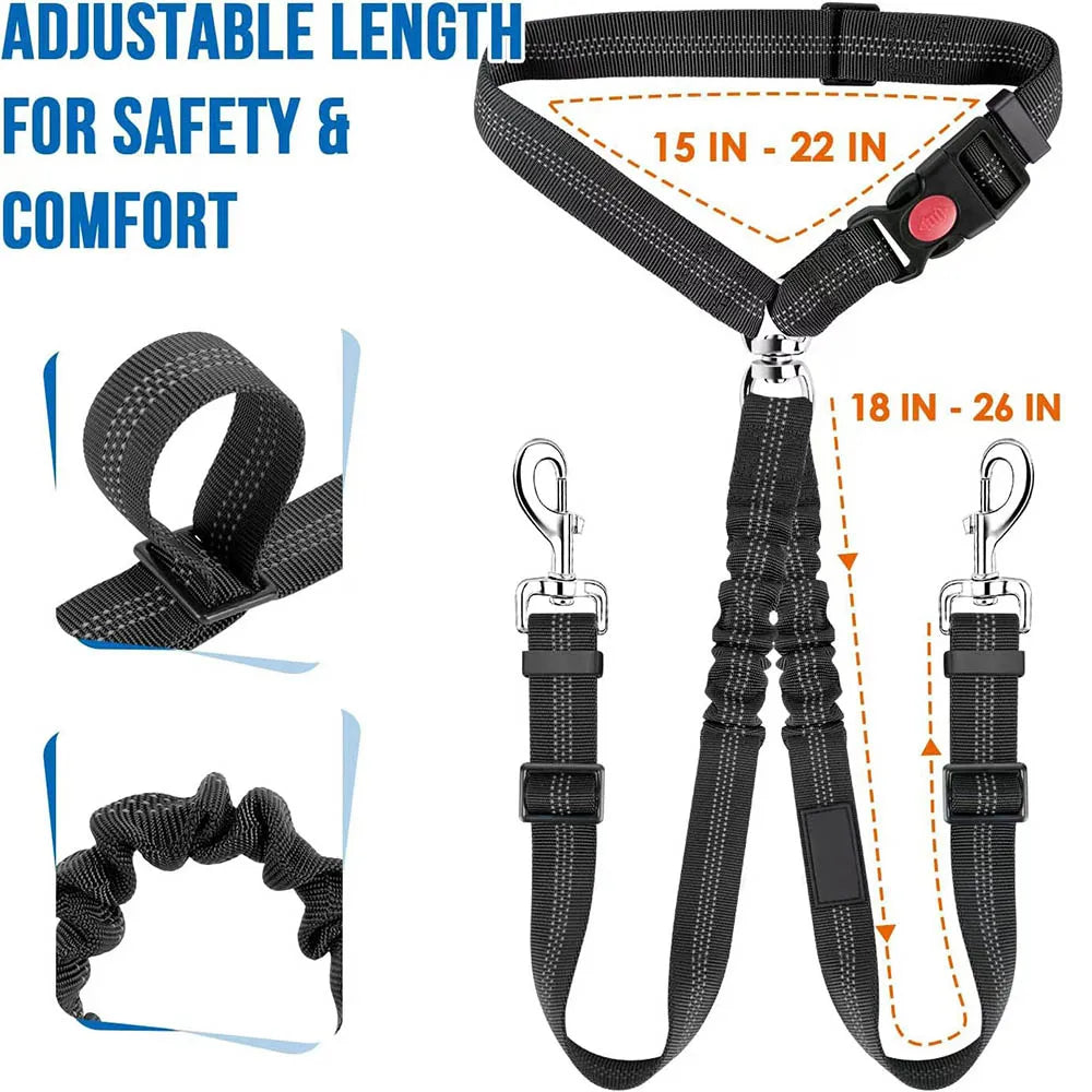 🚗🐶 Double-Headed Dog Safety Harness – Car Headrest Seat Belt