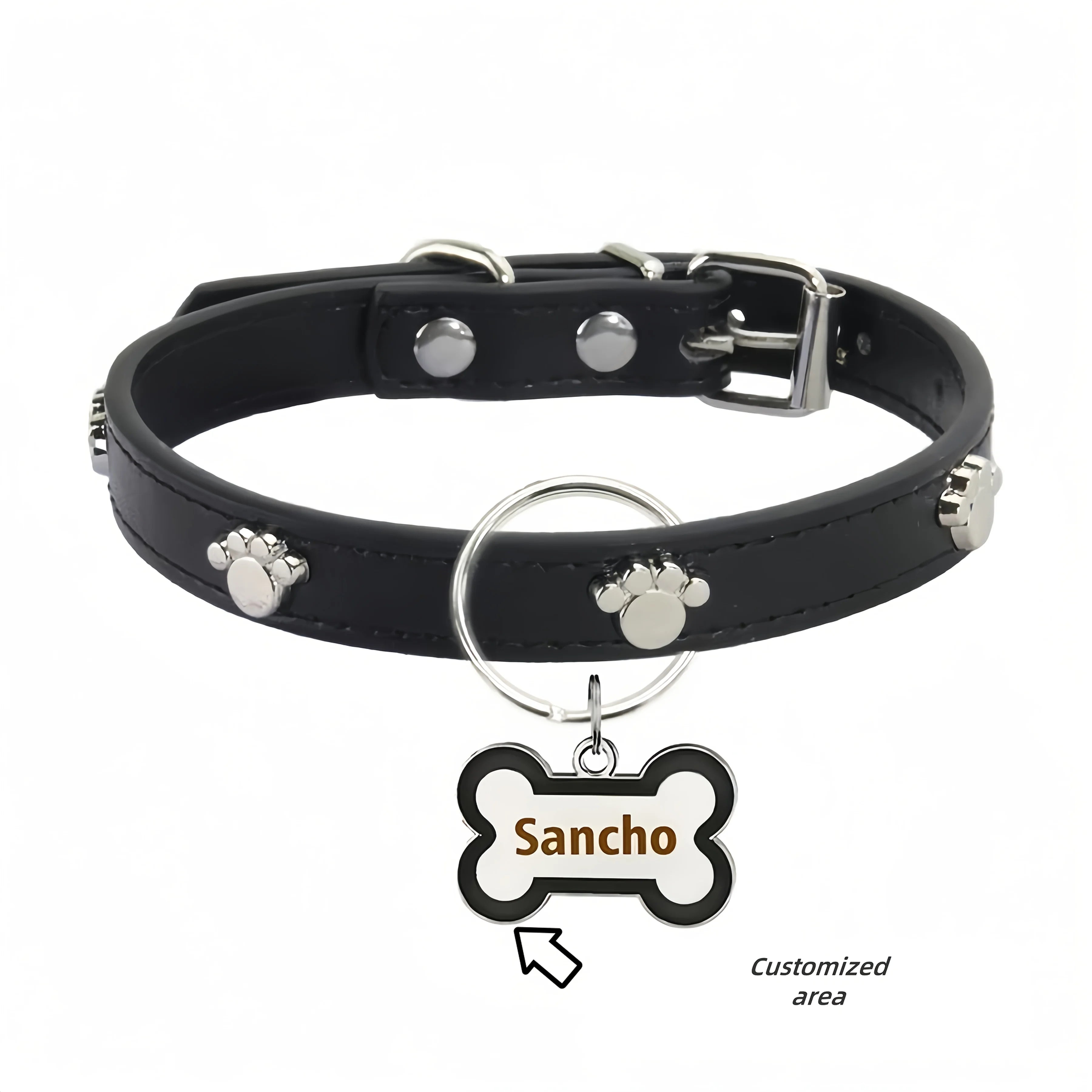 🐕 Personalized Leather Dog Collar with Engraved ID Tag