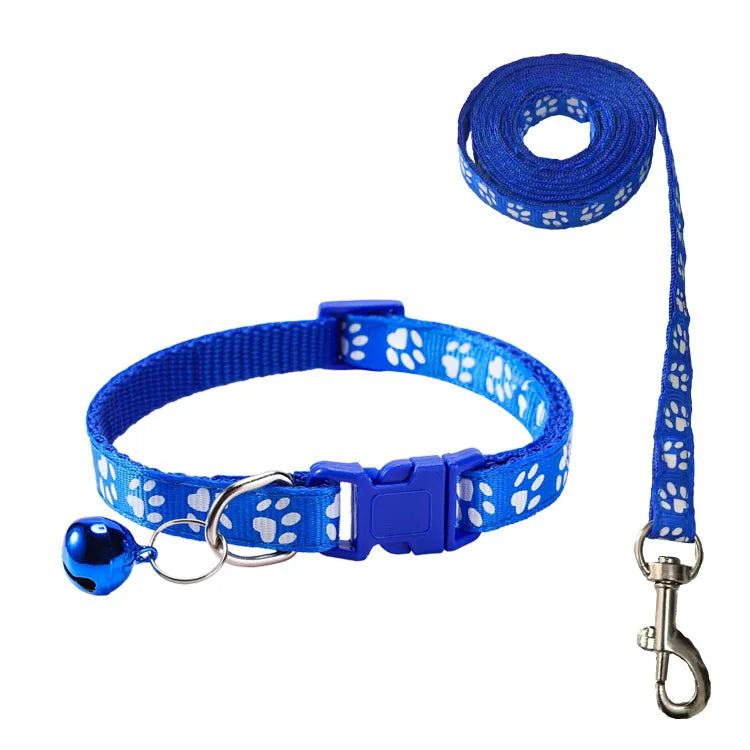 🐾 Bell Collar & Leash Set – Cartoon Paw Design