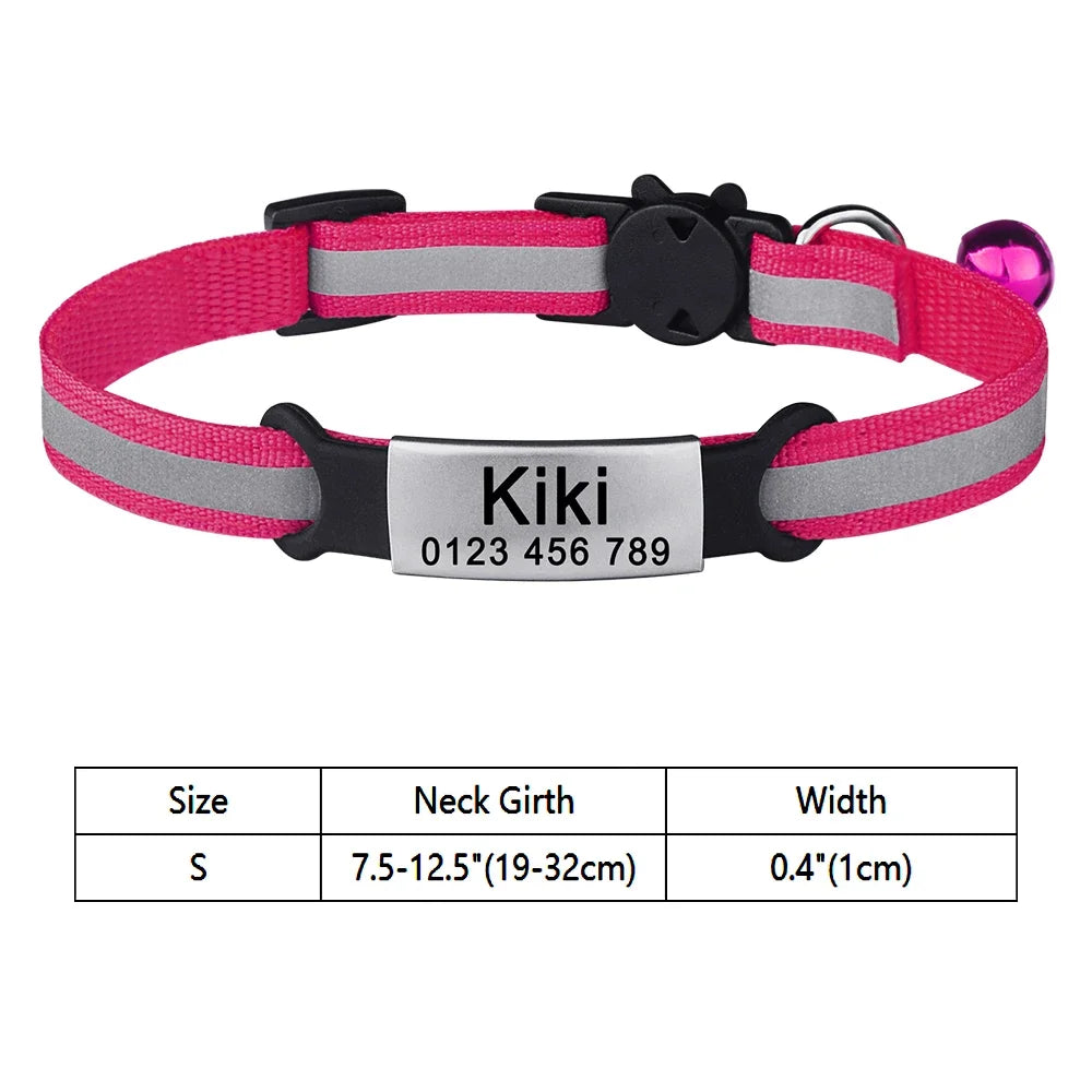 🐱 Personalized Reflective Nylon Cat Collar with Bell