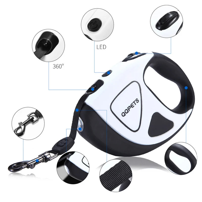 5M Long LED Retractable Dog Leash – Automatic Pet Leash for Small, Medium & Large Dogs