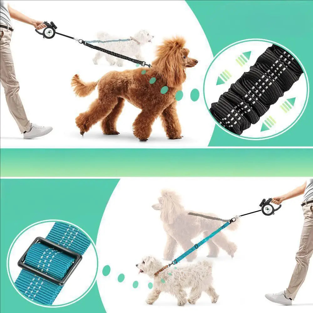 Elastic Double Dog Leash for Two Dogs – Shock Absorbing, Tangle-Free Training Leash