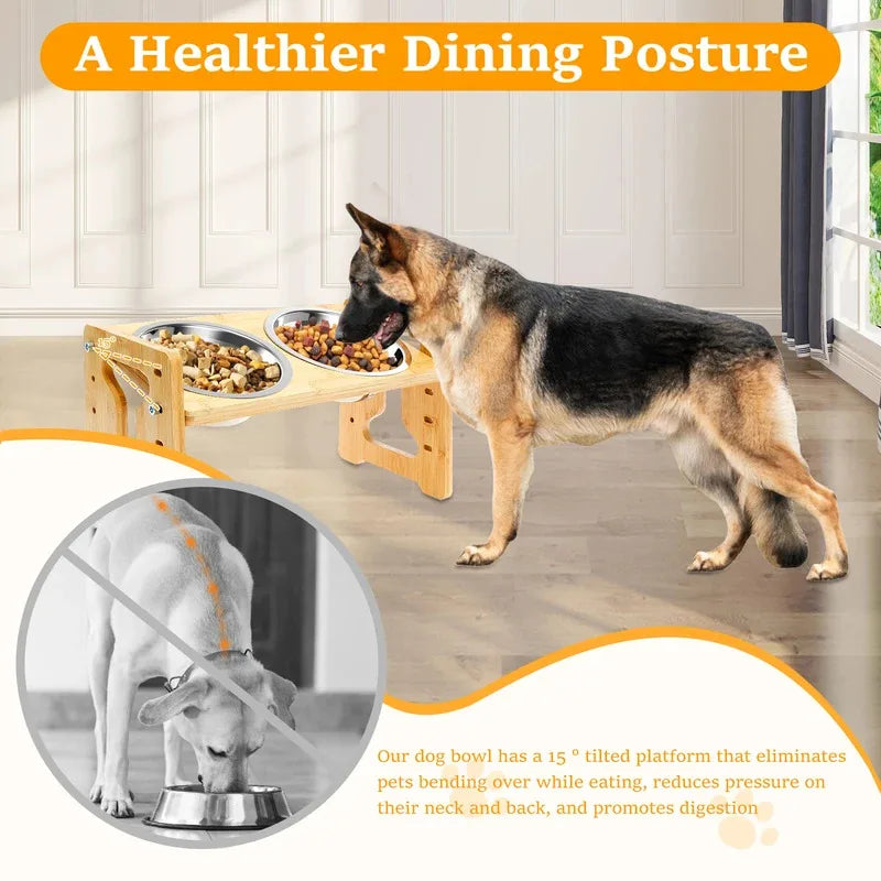 🐶🍽 Elevated Dog Feeder with Adjustable Wooden Stand