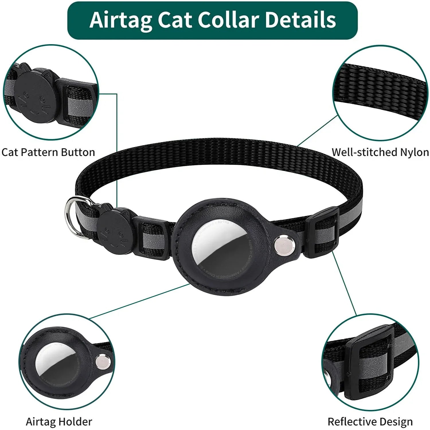 🐾 Cat AirTag Holder Collar – Breakaway & Reflective