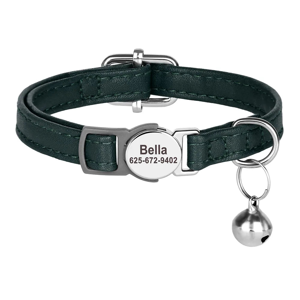 🐾 Custom Cat Collar – Personalized PU Leather with Engraved ID