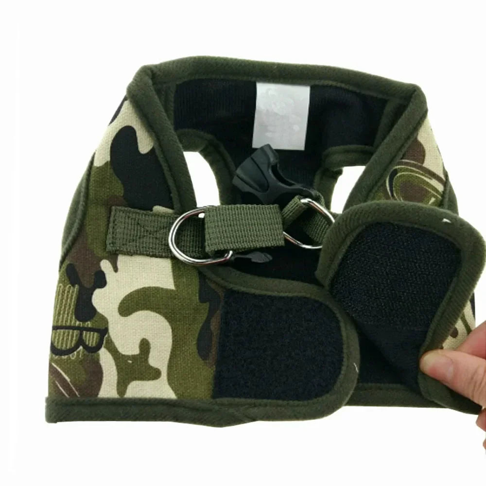 🐾 Cute Army Dog & Cat Harness + Leash Set