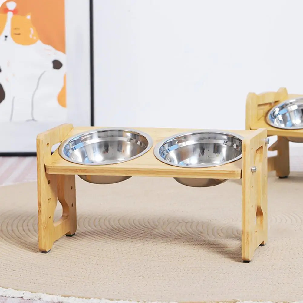🪵🐶 Adjustable Elevated Wooden Dog Feeder – Food & Water Bowl Stand