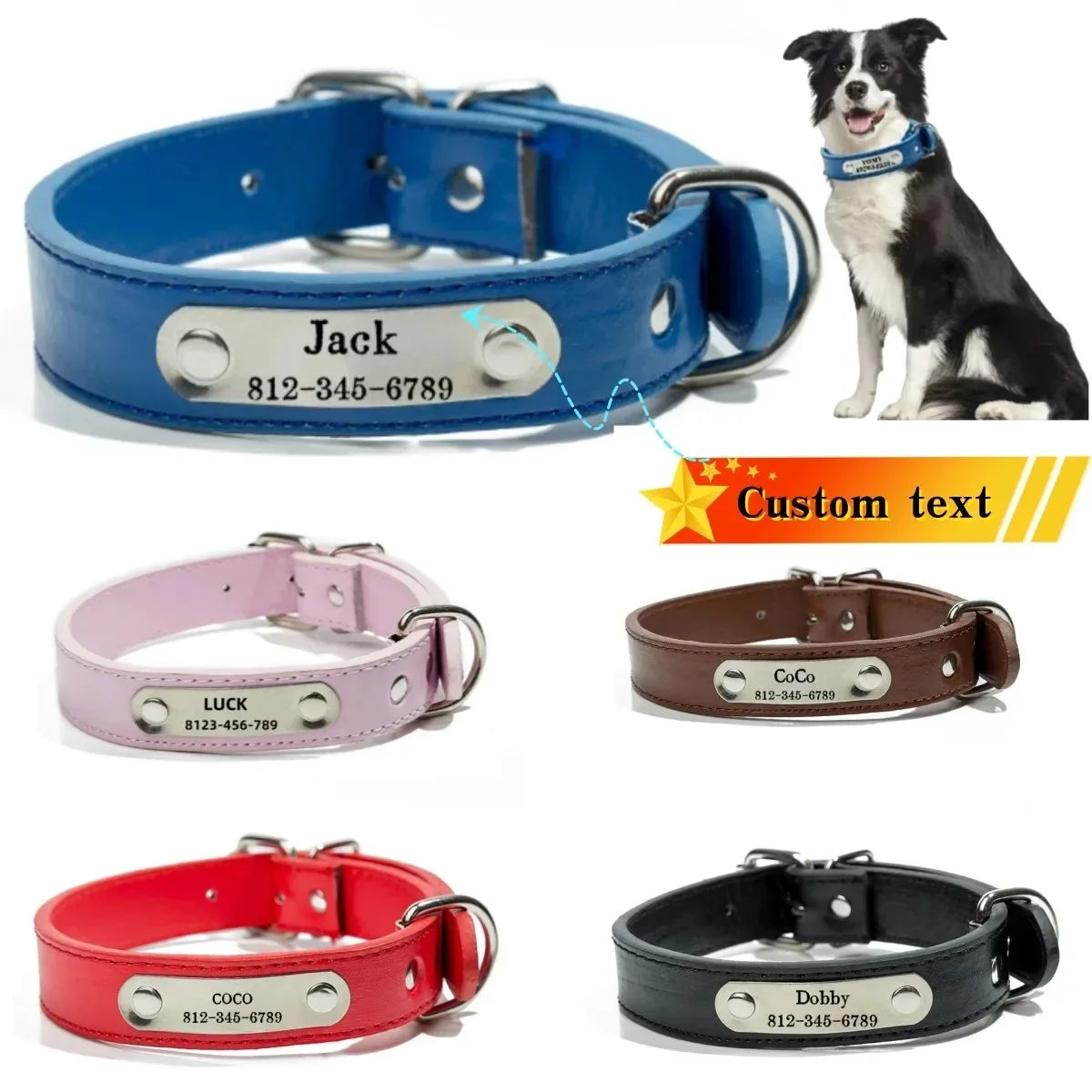 🐕 Personalized PU Leather Dog Collar with Engraved ID Tag